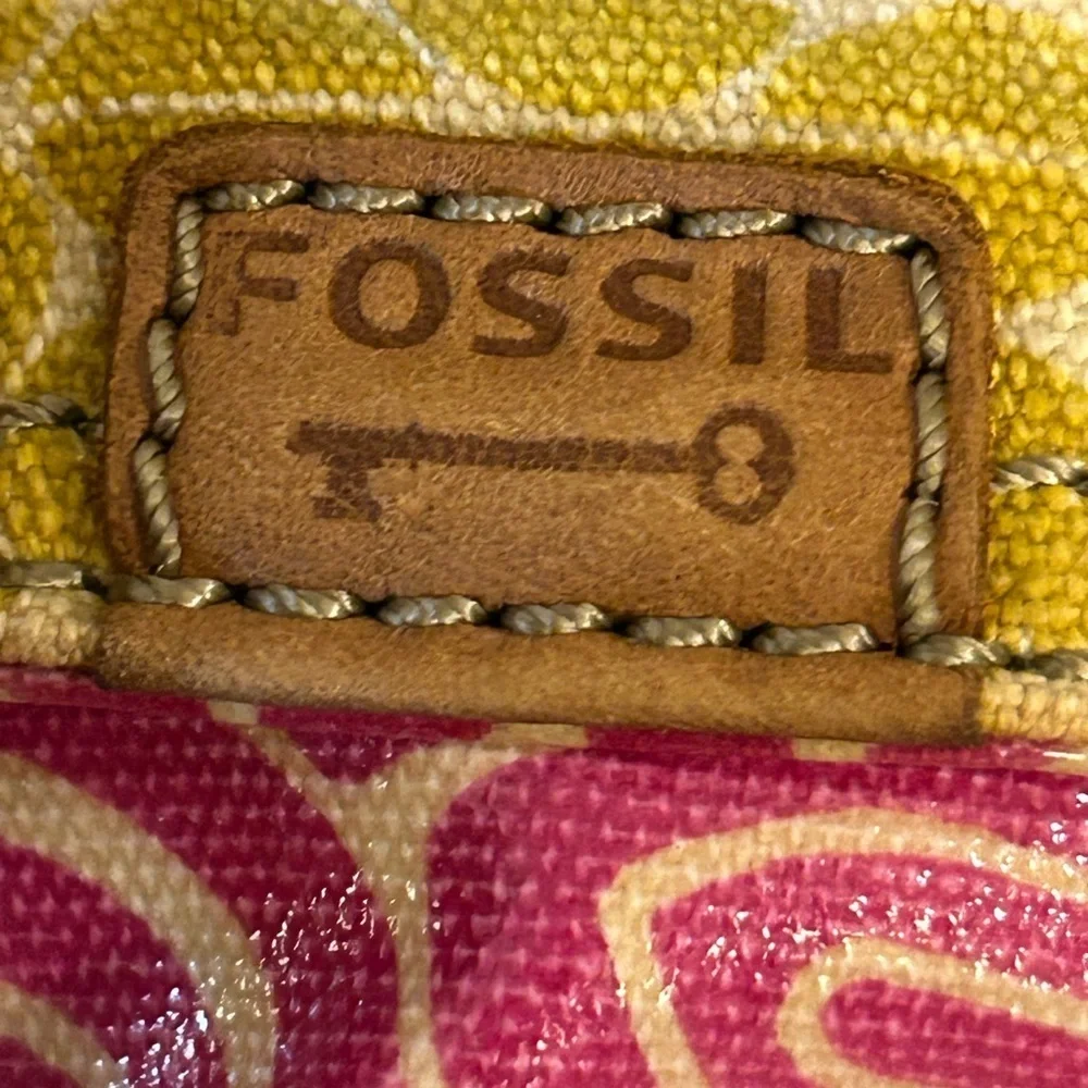 FOSSIL Key Per Coated Canvas Leather Trim Multi Pattern Hobo  Purse