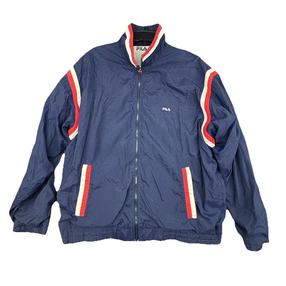 Vintage FILA Full Zip‎ Windbreaker Jacket Mens 2XL Blue Color Block