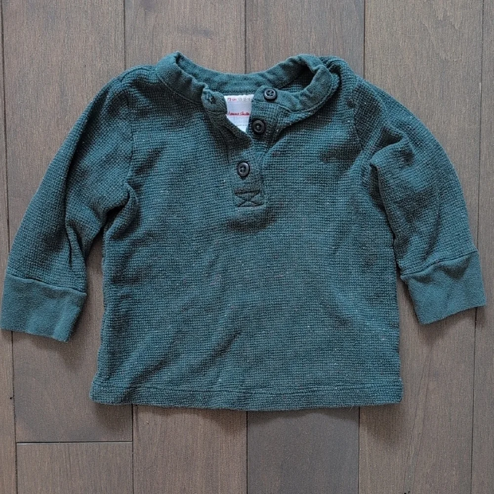 Hanna Andersson 12-18 Months Green Long Sleeve Waffle Henley