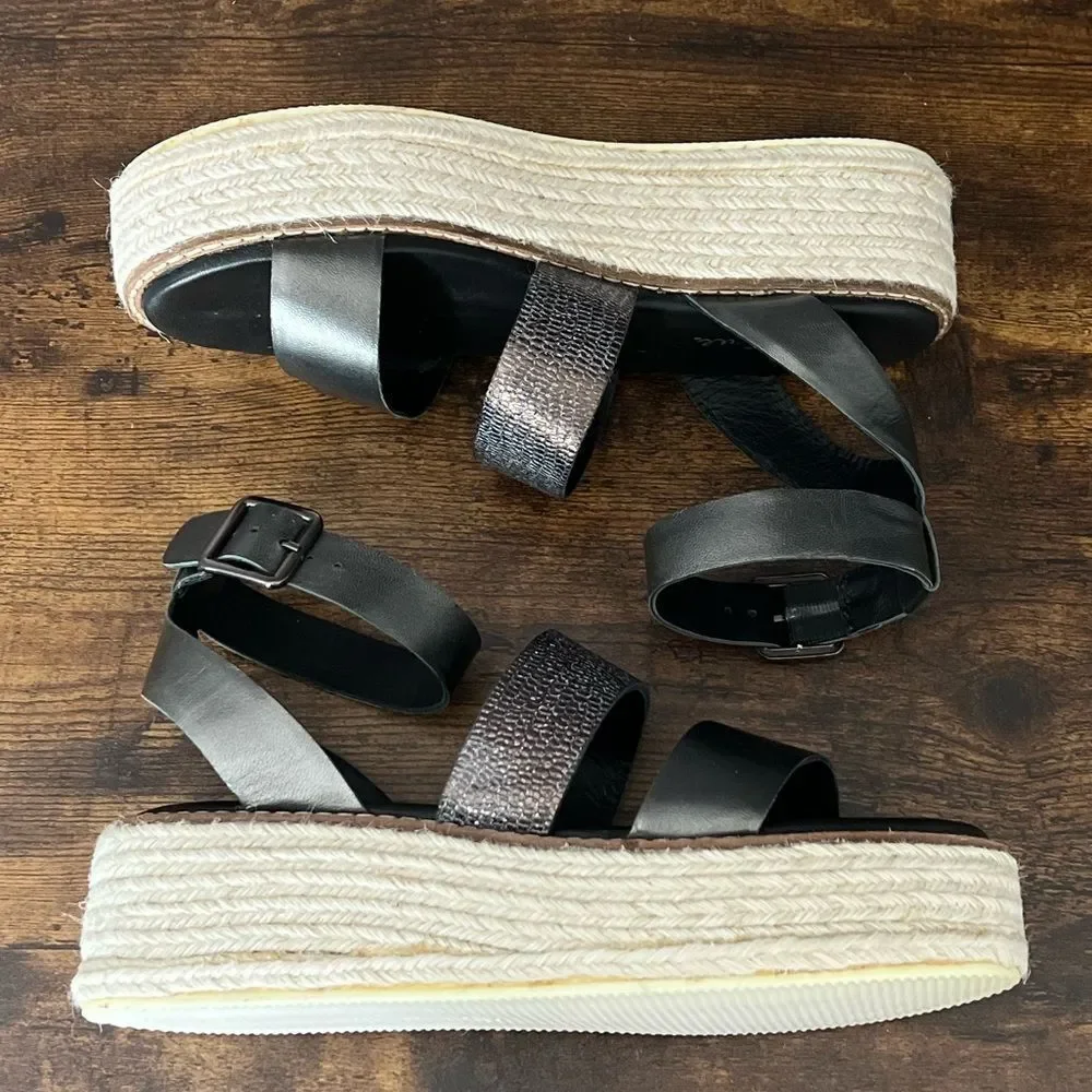 Diba True Day Line Leather Espadrille Sandal, Gunmetal Black, Size 7.5. New!