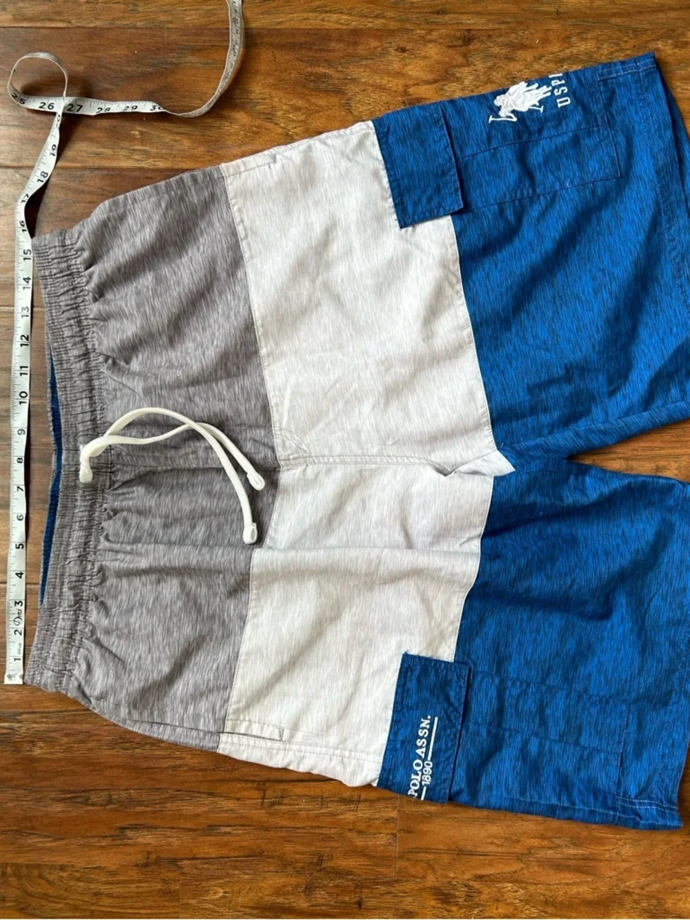 U.S. Polo Assn. Gray White and Royal Blue Colorblock Swim Shorts