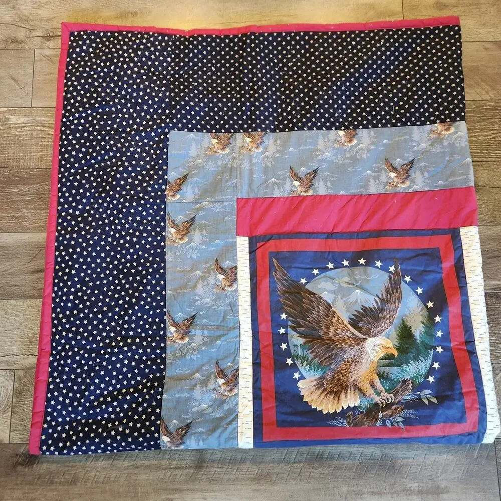 Patriotic Quilt 72 x 70 Red White Blue Eagle Stars 4th of July Handmade