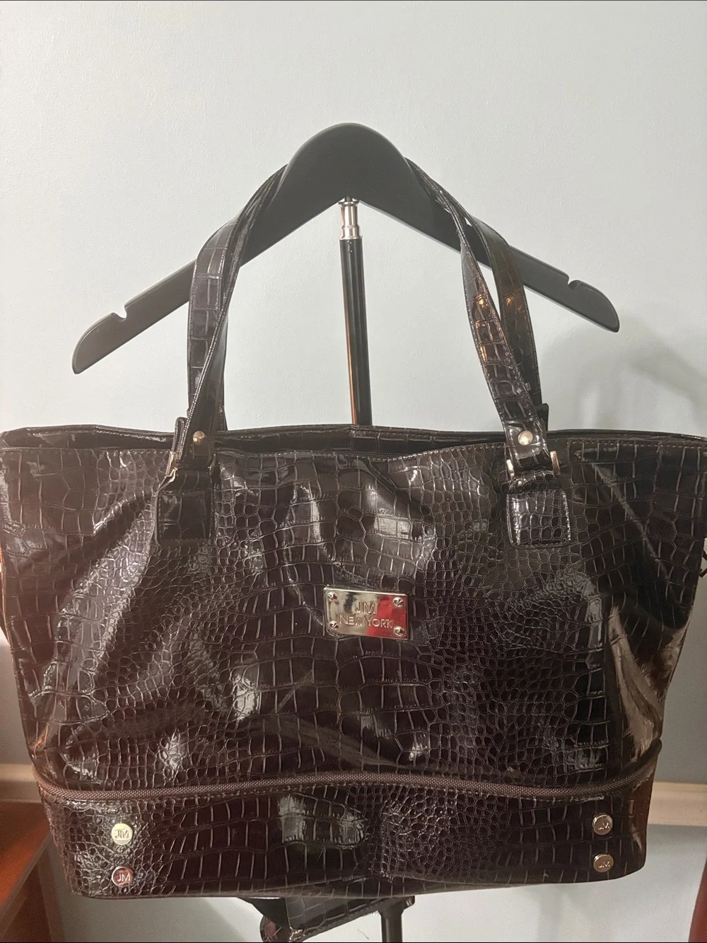 JM New York Women’s Croc-Embossed Laptop Tote Bag in Black