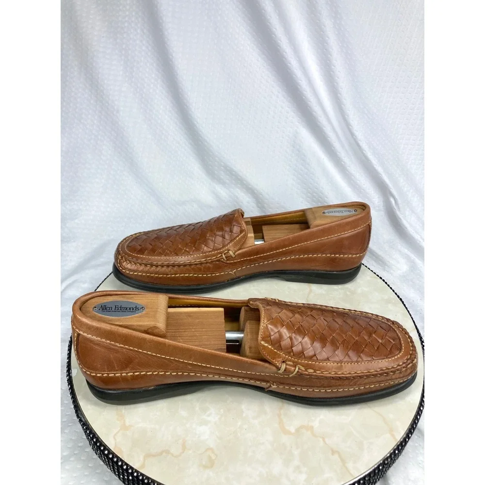 Johnston & Murphy Tidwell Woven Leather Loafer Shoes Mens 12 Brown Basketweave