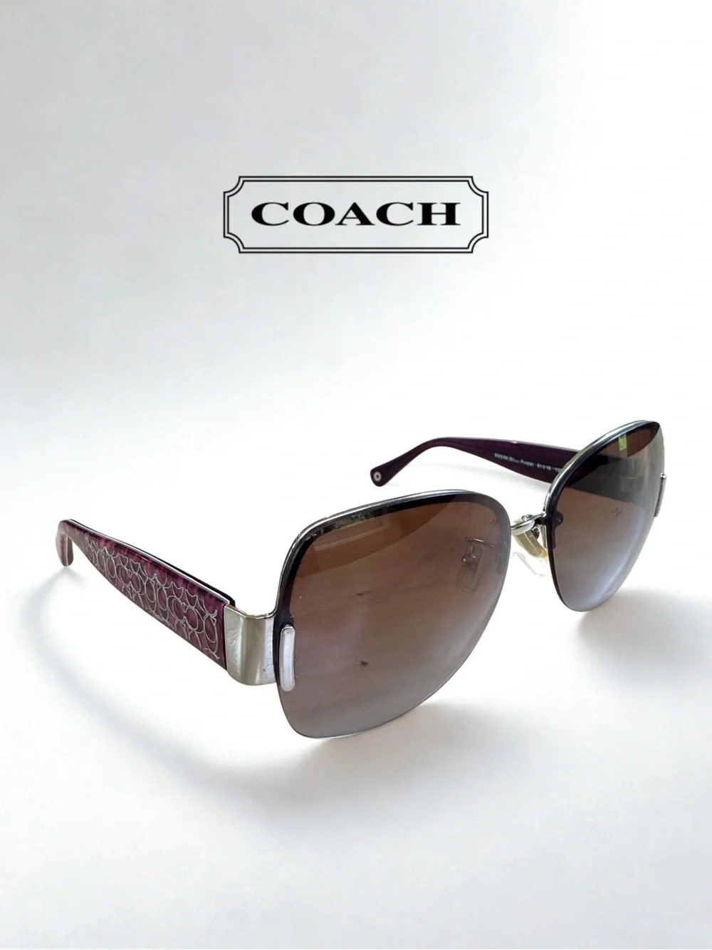 COACH Brandi Silver Purple Butterfly Sunglasses HC7011 With Case