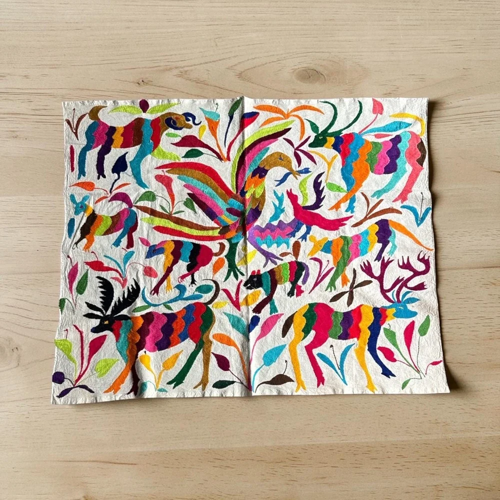 Vintage Otomi Tenango Hand Embroidered Textile Mexican Folk Art 35