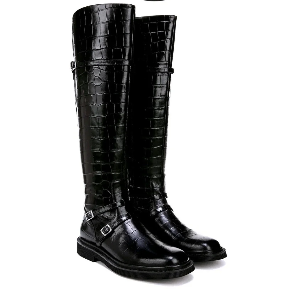 SARTO by Franco Sarto Ainsley Black Croc Embossed Leather Knee High Boots Size 7