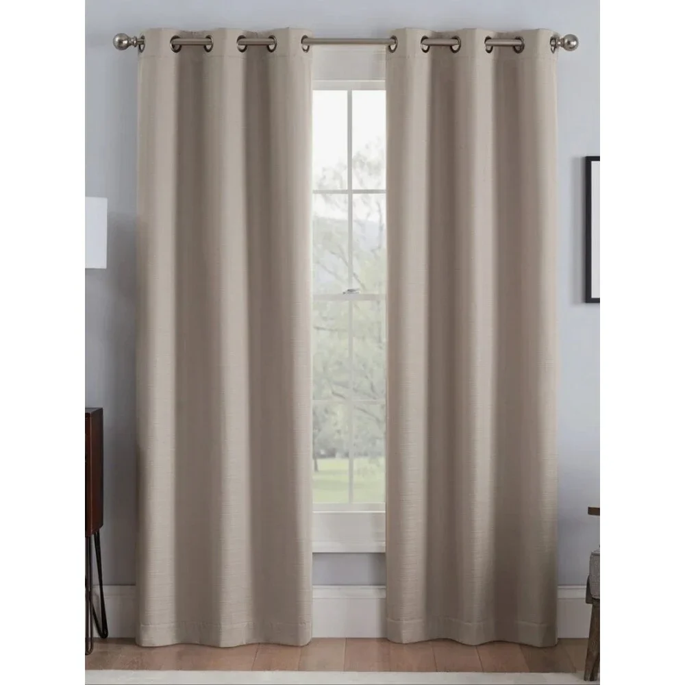 Eclipse Talisa Absolute Zero Beige Blackout Curtain Draft Blocker 63x37 Set of 2