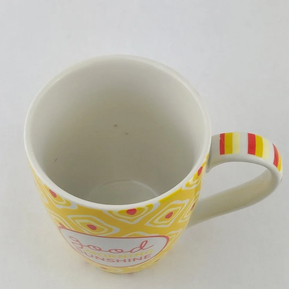 Pier 1 Imports Good Morning Sunshine Mug Yellow Honeycomb Geometric Coffee Cup