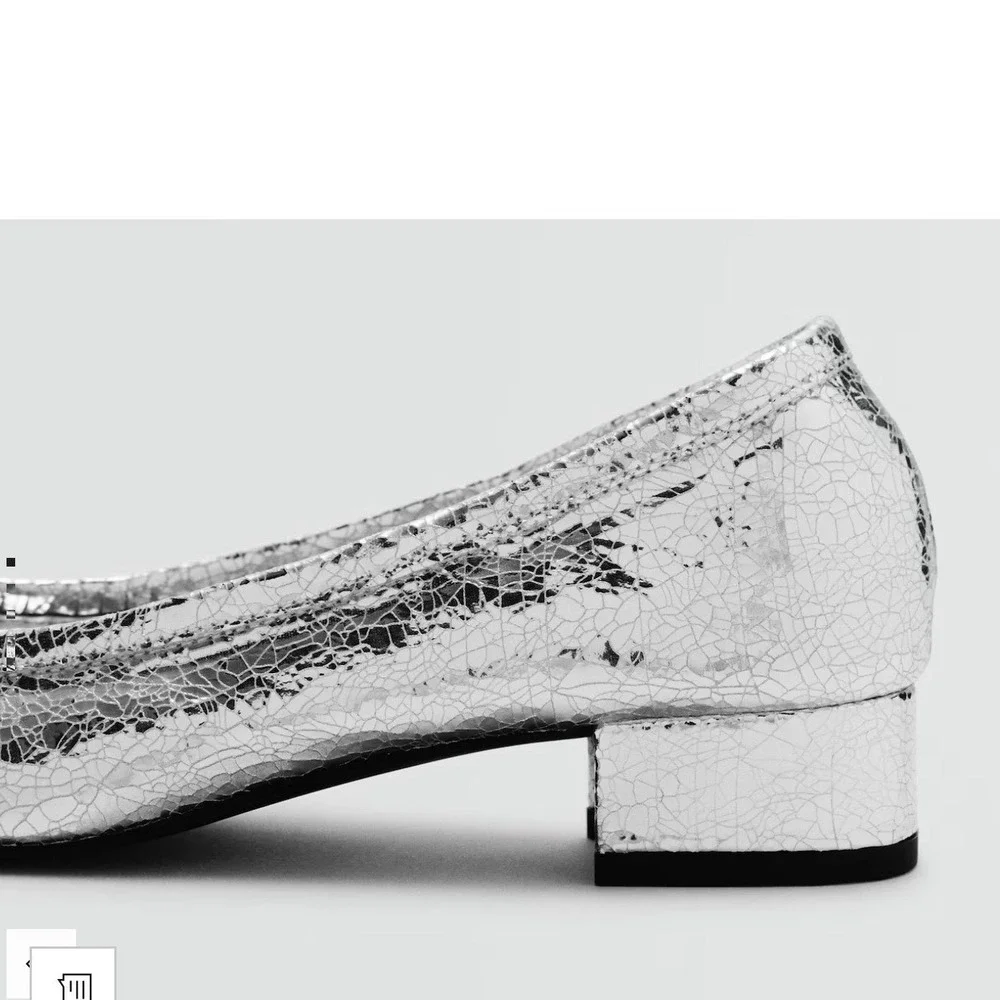 Mango MNG Silver Metallic Crackle Ballet Pumps Block Heel EU 36 US 6