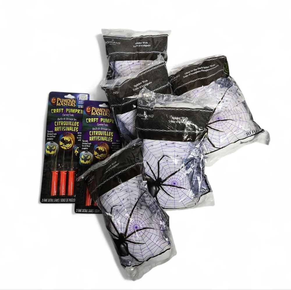 NEW Ashland Pumpkin Masters‎ Halloween decor webs and pumpkin carving tools lot