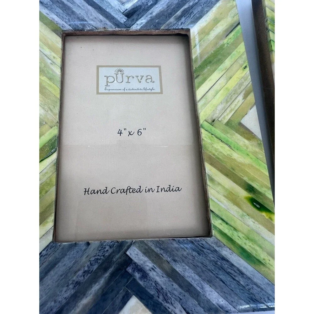 2 Purva Picture Frames Hand Crafted In India 4x6 Photos Green Gray Beige
