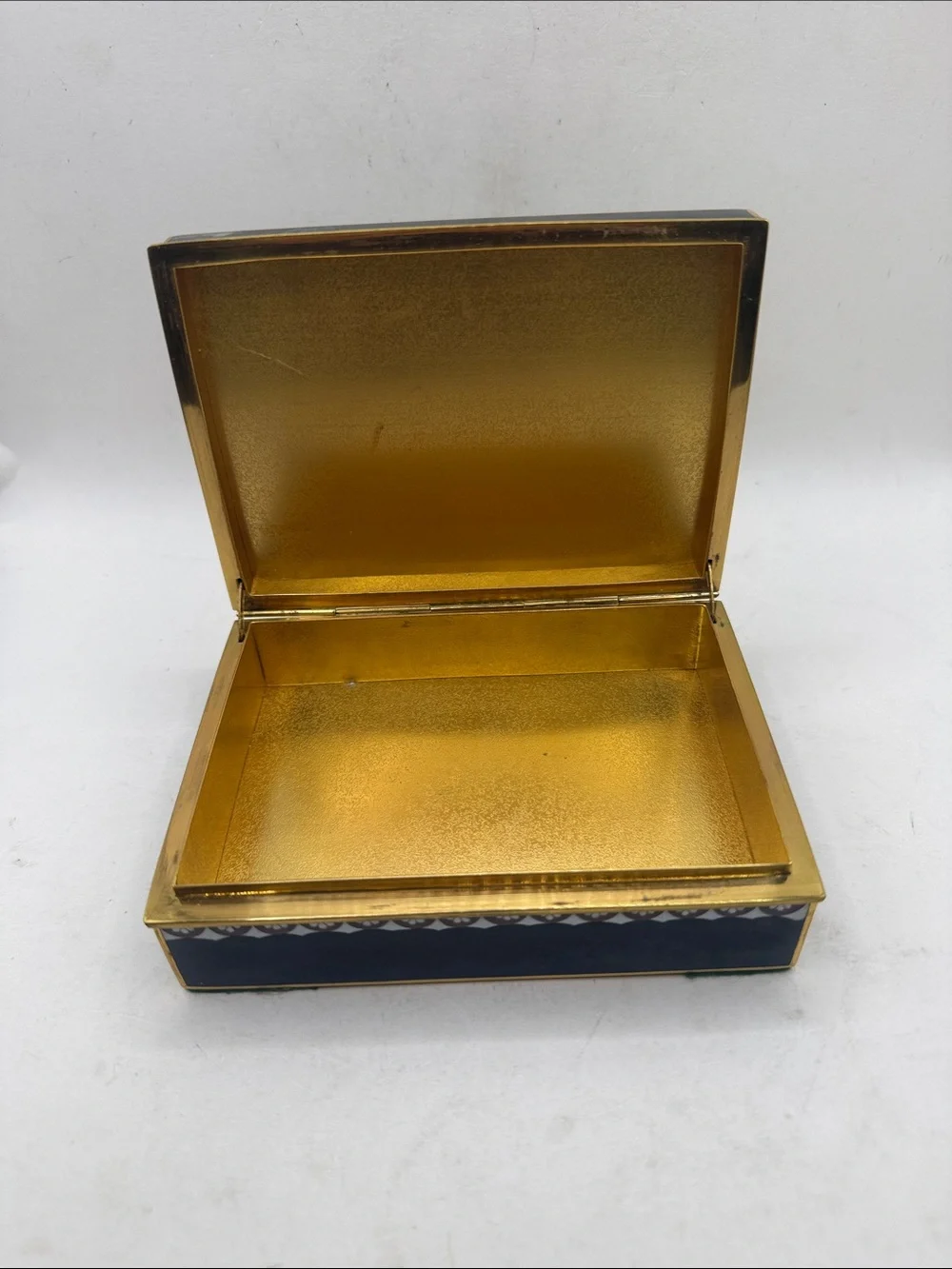 Vtg Japanese Black Lacquer Jewelry  Trinket Box Cherry Blossom Birds Gold Tone