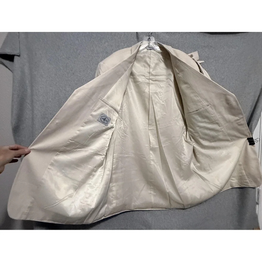 Linea Uomo Suit Mens 48XL 44x34 Beige Silk Jacket Green Wool‎ Pants Big Tall