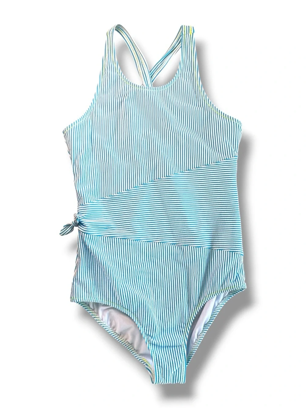 Coastal One Piece Swimsuit Lands End Striped Blue White Nautical Swimwear