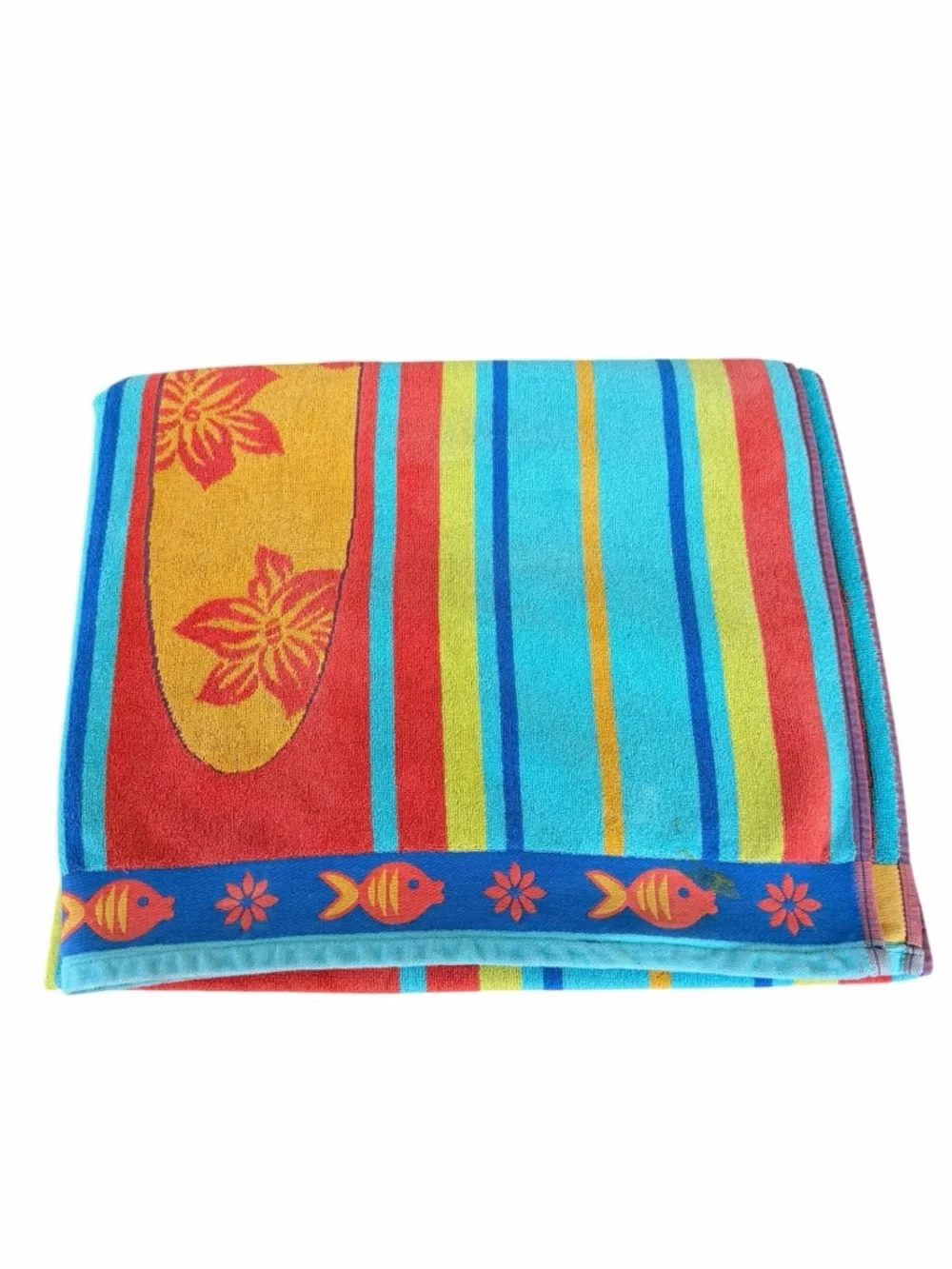 The Painted Beach Surfboard Stripe Beach Towel 100% Cotton Colorful 38x66 FLAWS