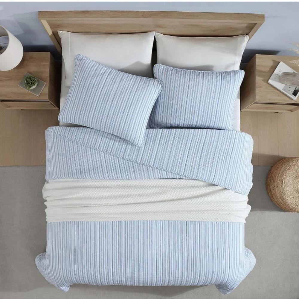 Nautica - Twin Quilt Set, Reversible Cotton Bedding with Matching Sham, Casual