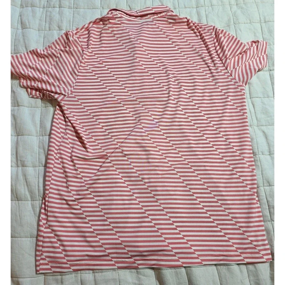 Adidas Golf Ultimate365 Polo Shirt Men's XL Salmon Pink  Heathered Stripes UPF50
