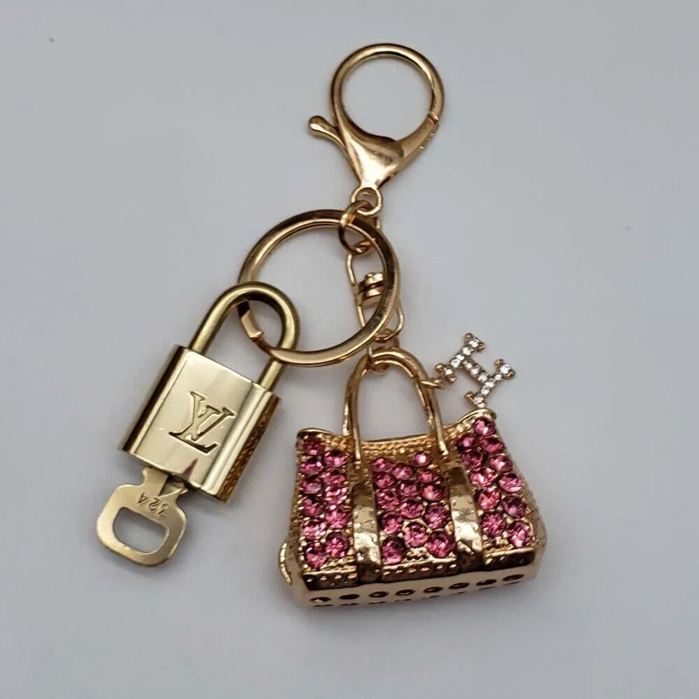 LV Authentic Gold Lock & Key 🔑 Luxury Bag Charm w/ Unbranded Bag Keychain