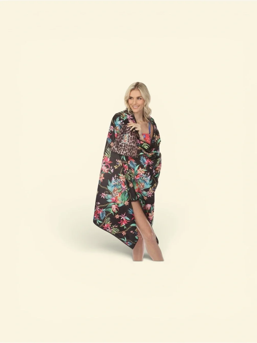 Johnny Was Tropical Floral Black Beach Cover-Up Wrap