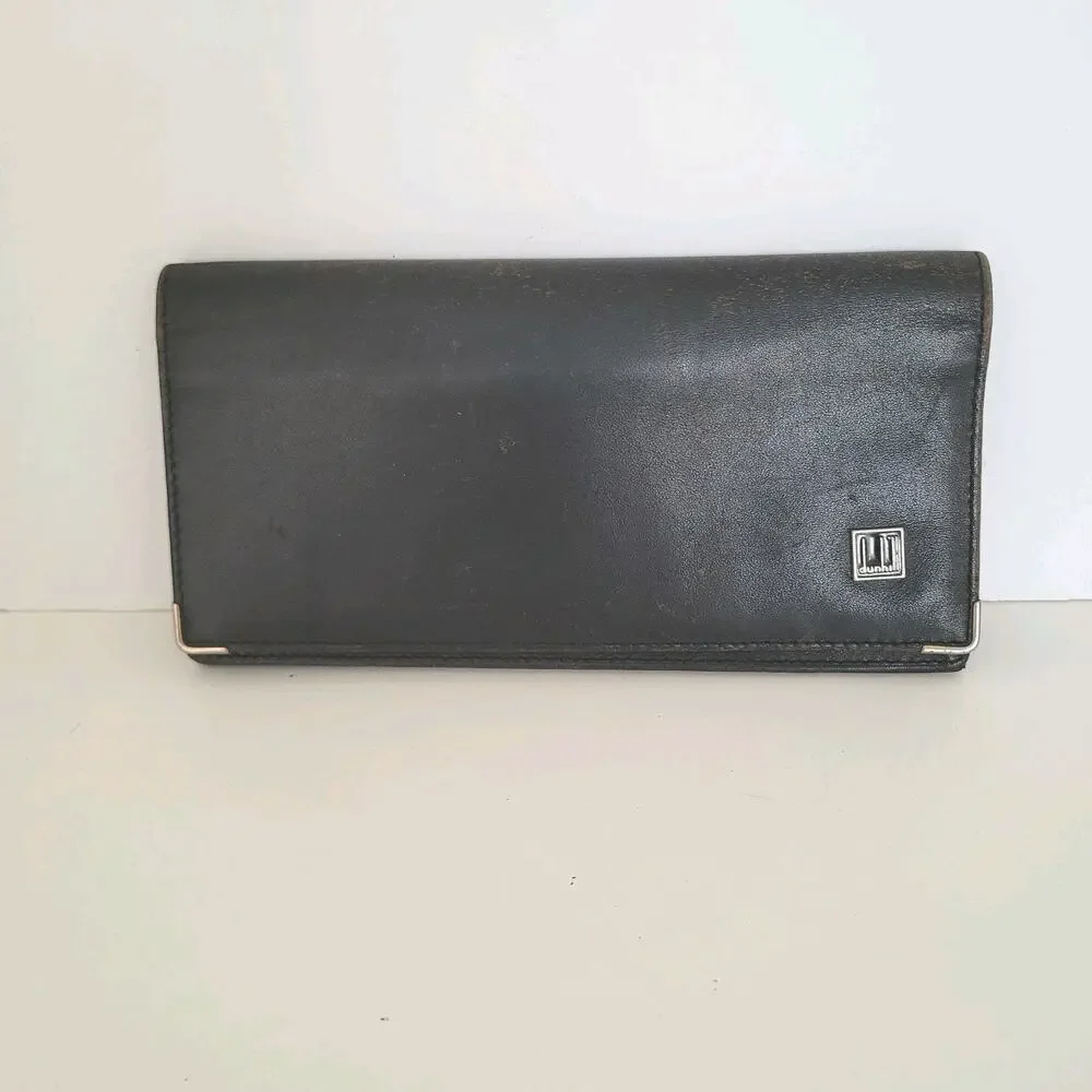 Dunhill Designer Checkbook‎ Card Slim Bill Holder Wallet Black Bifold Leather