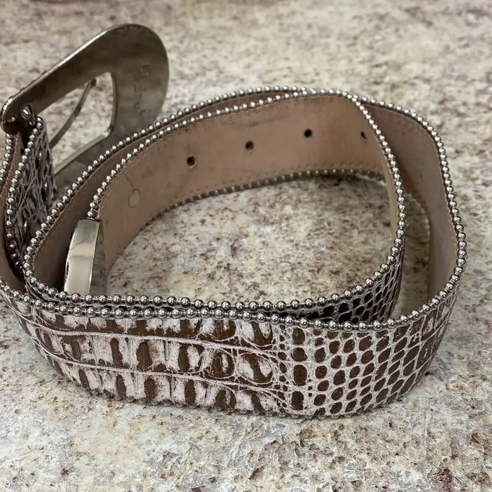 bb Simon vintage XL brown white coiled hand painted amber Swarovski crystal belt
