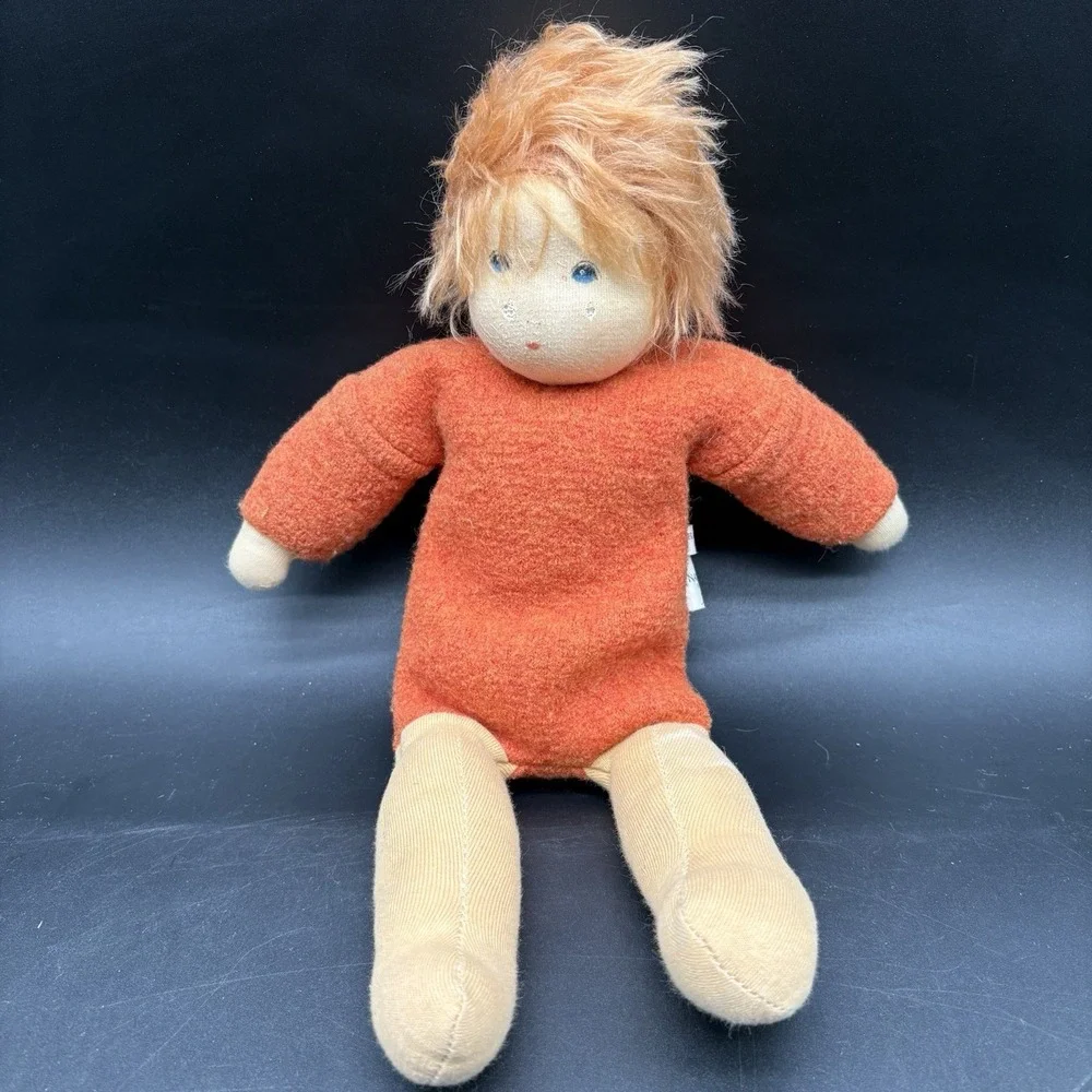 Nanchen Natur Vintage Boy Doll Orange Wool Germany Waldorf Style 12
