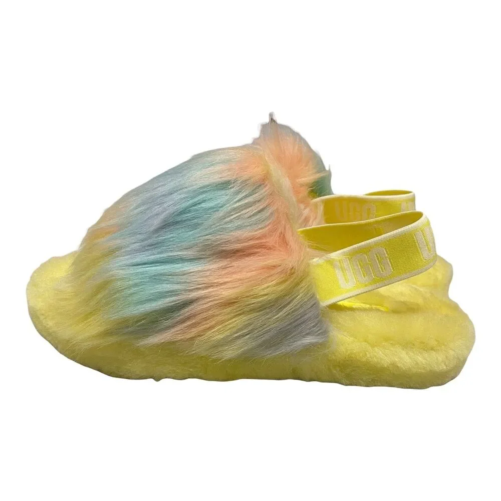 UGG Shoes Kids 4 Yellow‎ Slides Fluff Yeah Tie Dye 1120033K Casual Fluffy Comfy
