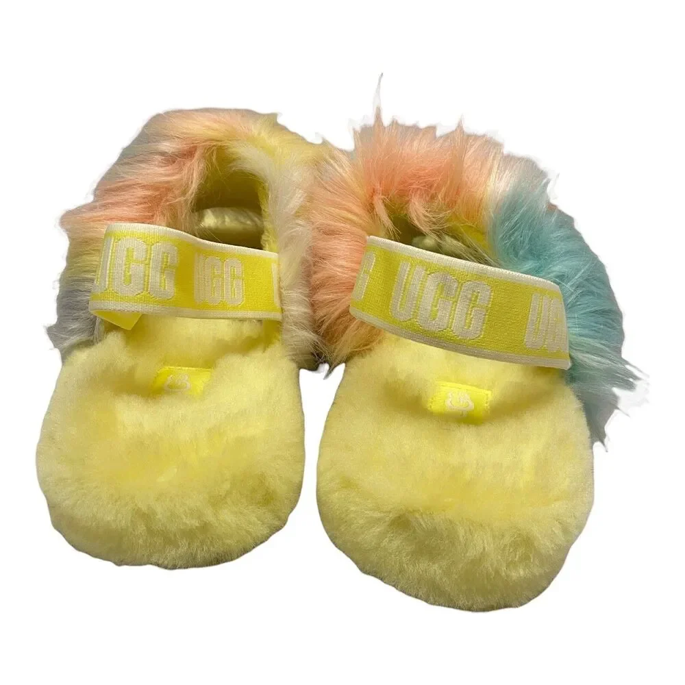 UGG Shoes Kids 4 Yellow‎ Slides Fluff Yeah Tie Dye 1120033K Casual Fluffy Comfy