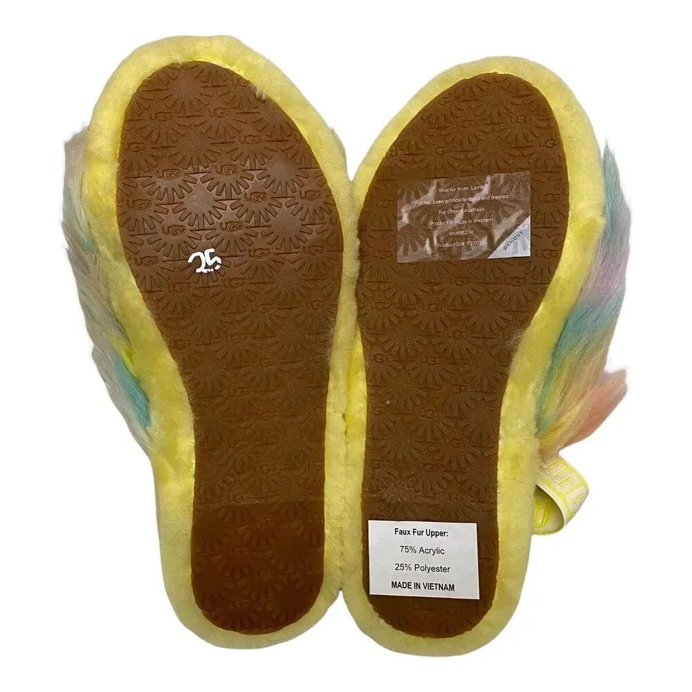 UGG Shoes Kids 4 Yellow‎ Slides Fluff Yeah Tie Dye 1120033K Casual Fluffy Comfy