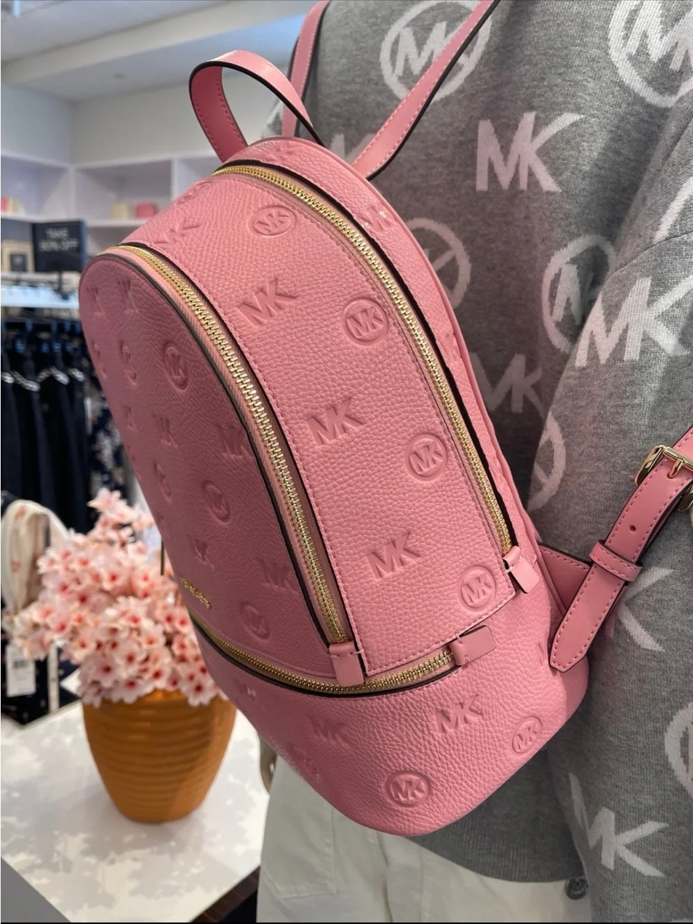 Michael Kors Pink Embossed MK Pebbled Leather Mini Backpack