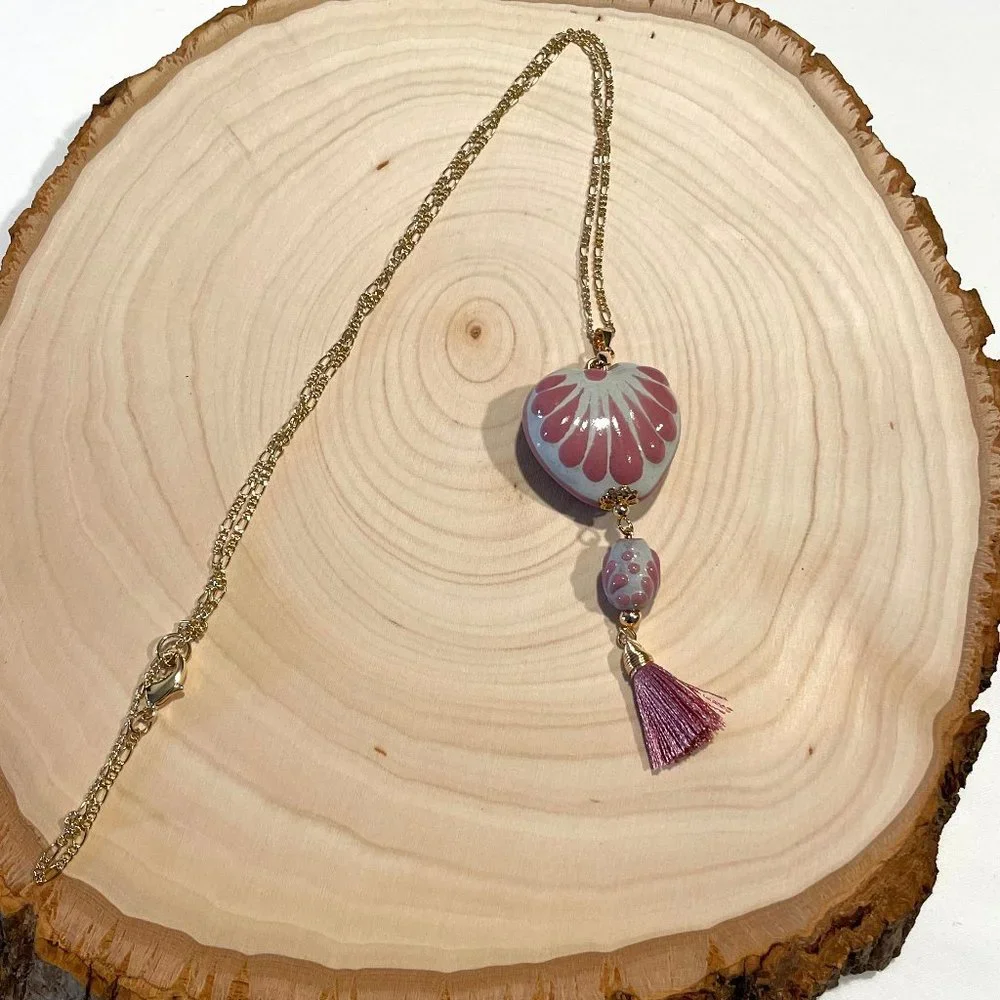 DaVella Collections Bonita‎ Necklace Heart Talavera Tassel Mexican Artesanal
