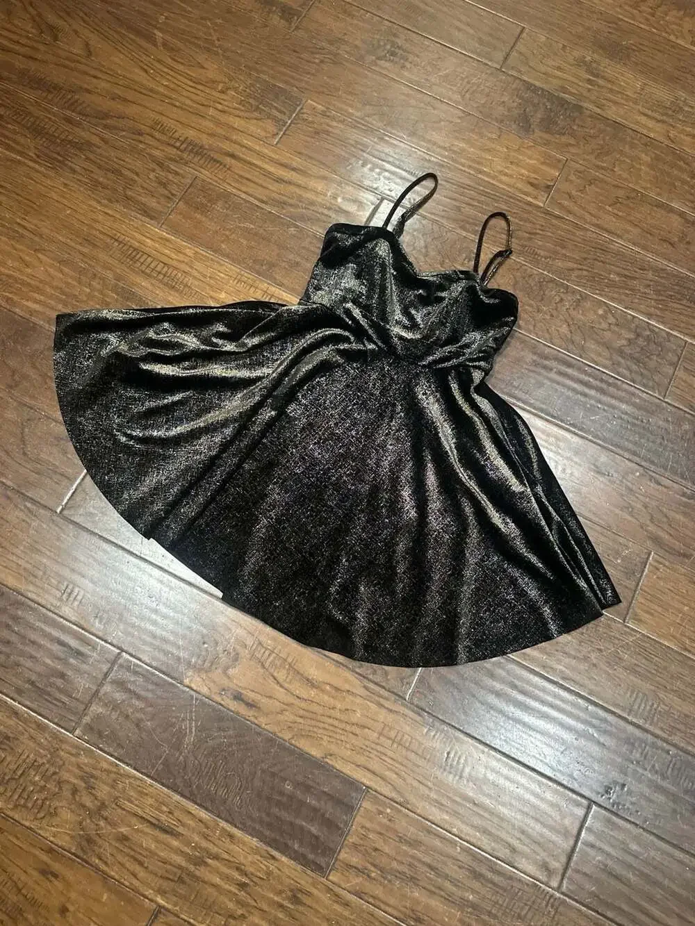 Free People‎ Black & Gold Metallic Shattered Velvet Skater Mini Dress, Size M