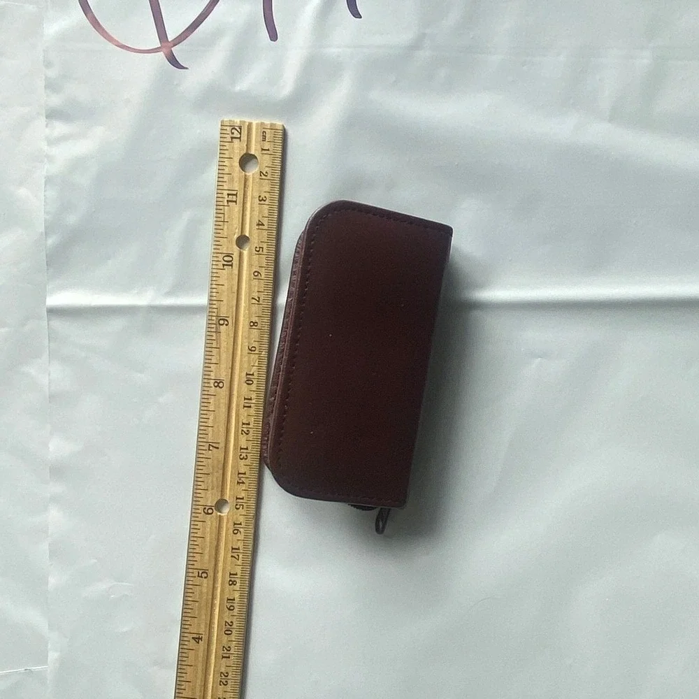 CASINI Brown‎ Leather Zip Wallet Compact Organizer Credit Card Coin Case