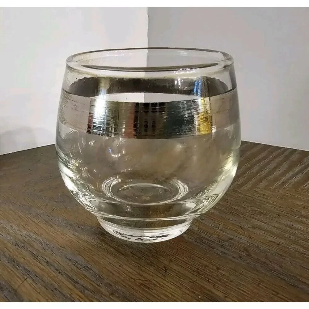 Vintage MidCentury Roly Poly Silver Rim‎ Glass MCM Barware Cocktail Single