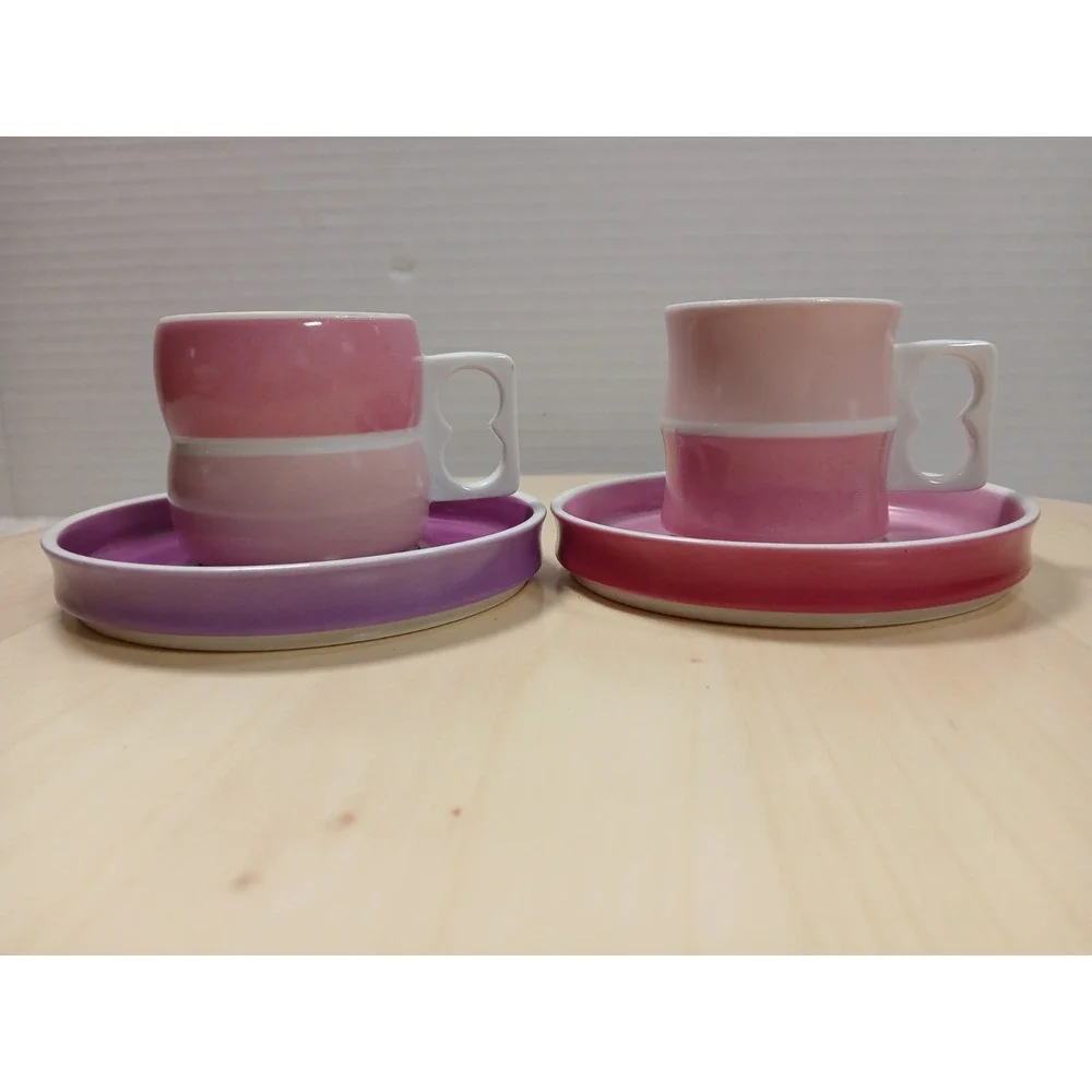 Vintage Block Chromatics Red Lavender Demi. Cup & Saucer Set  Gerald Gulotta MCM