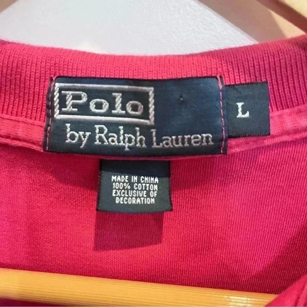 Ralph Lauren Polo Vintage Salmon Pink Polo Shirt Men L Green Logo