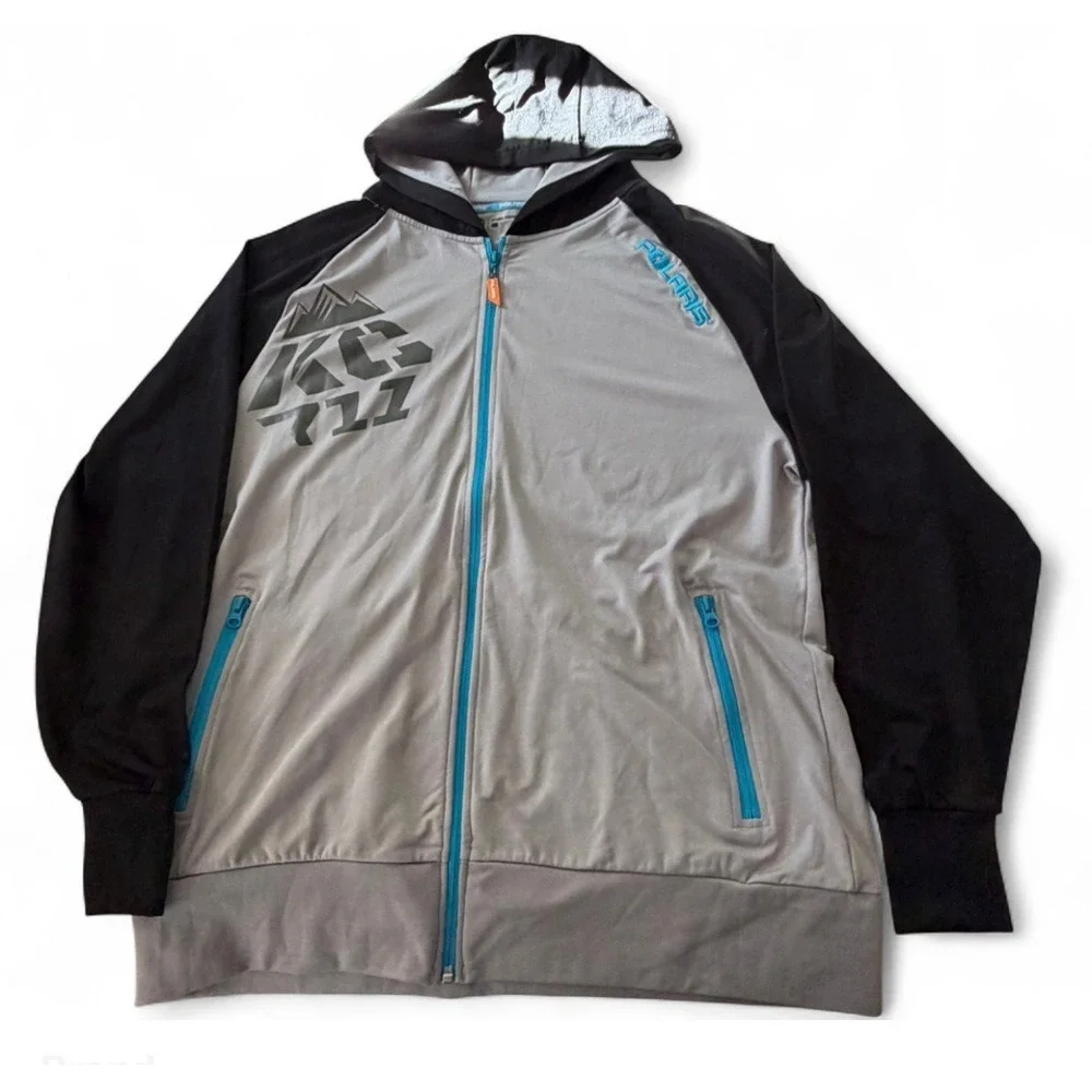 Polaris Adult Large Full Zip Hooded Jacket Gray Black Blue ATV Riding