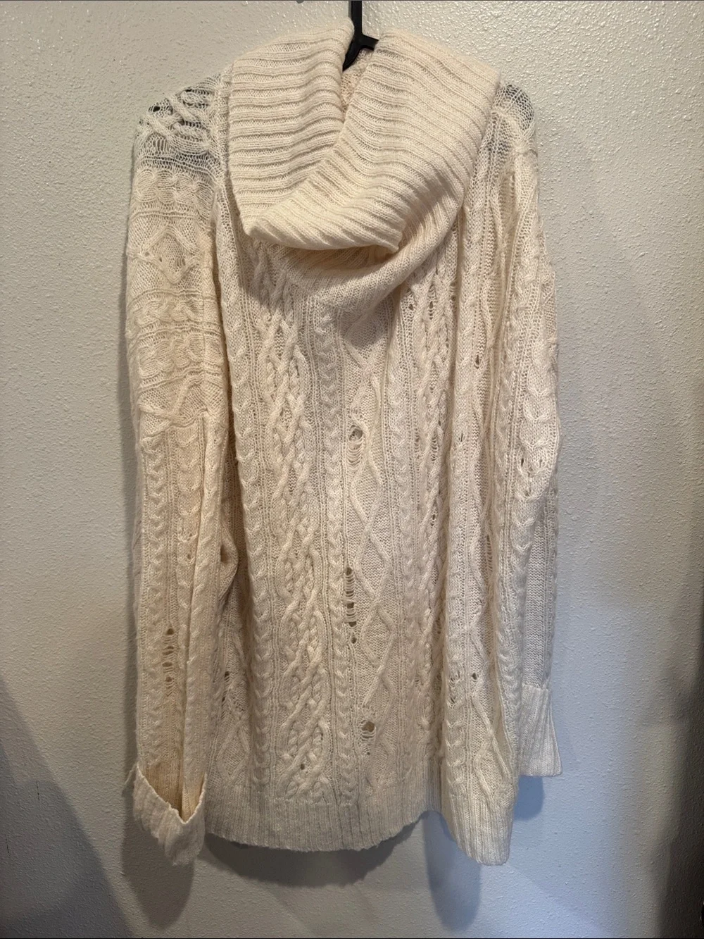Free People EUC Cozy Cable Knit Cowl Neck Sweater - Cream