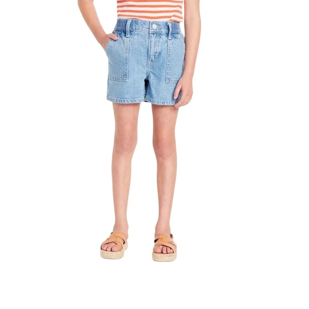 Old Navy Utility Jean Shorts Girls XL 14-16 Light Wash Elastic High Waisted