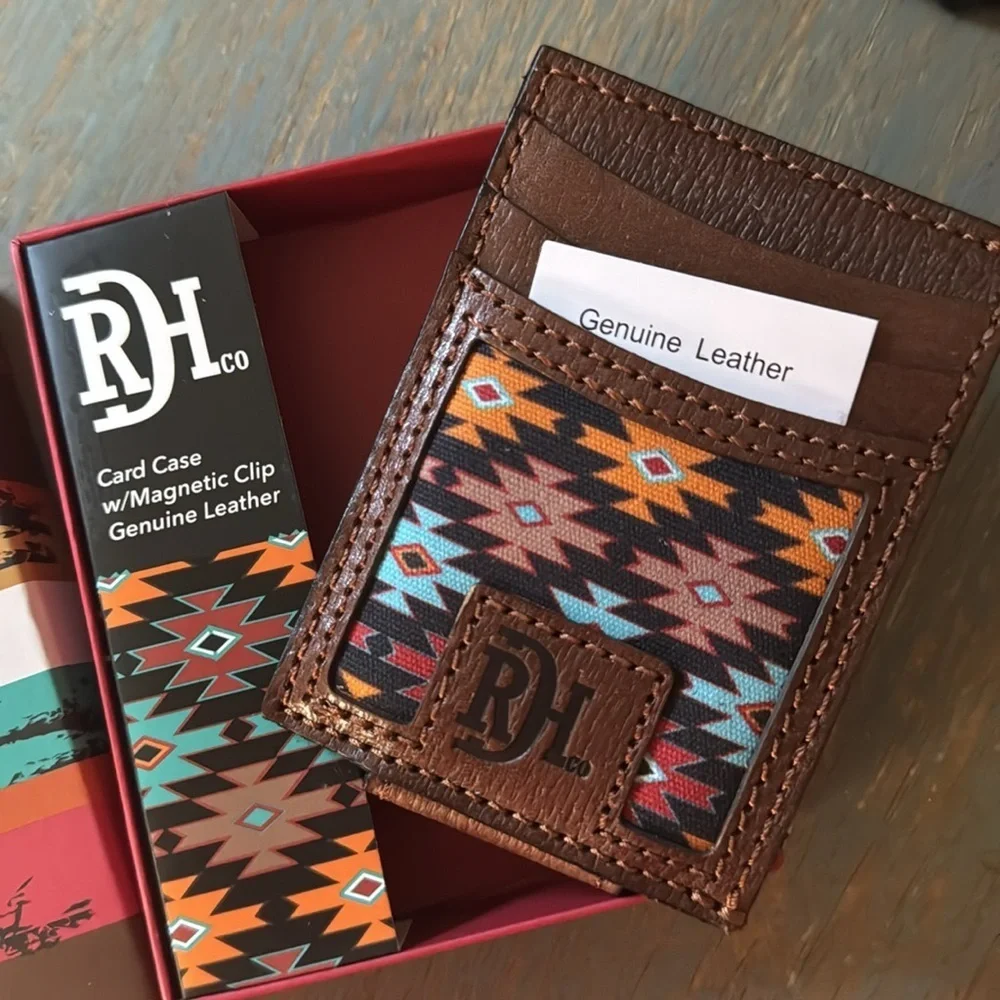 NEW Red Dirt Hat Co Mens Leather Southwest Canvas Card Case