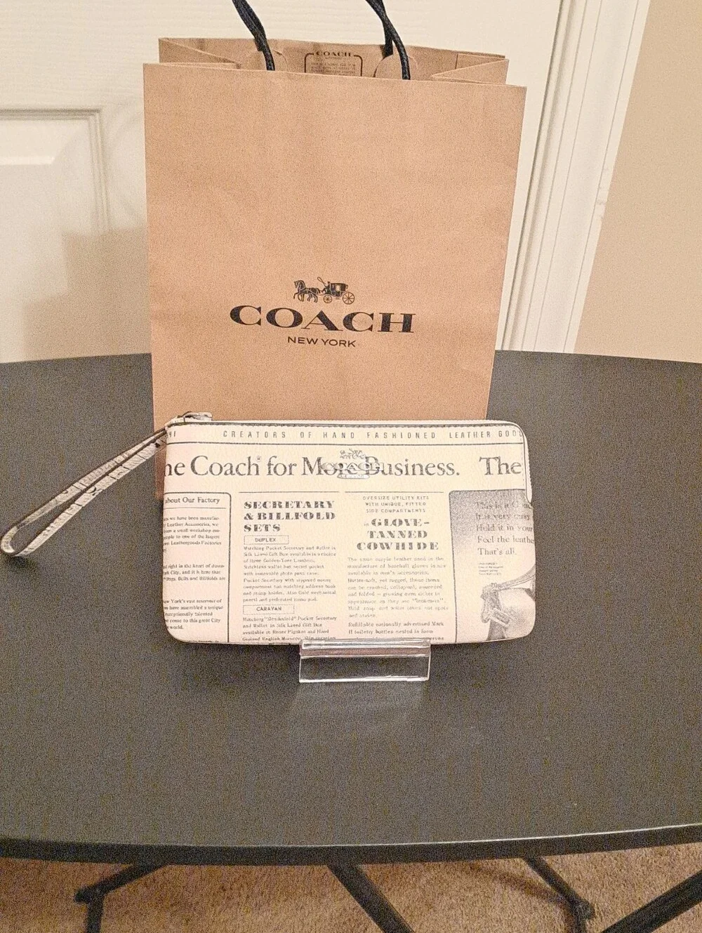 Coach Newspaper-Print Wristlet in Cream and Black NWT