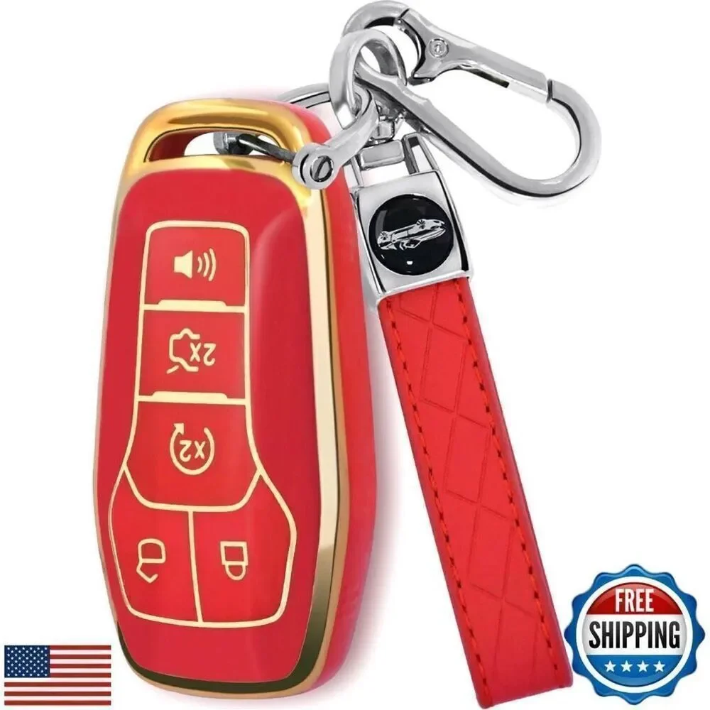 Ford Key Fob Cover with Keychain Red New