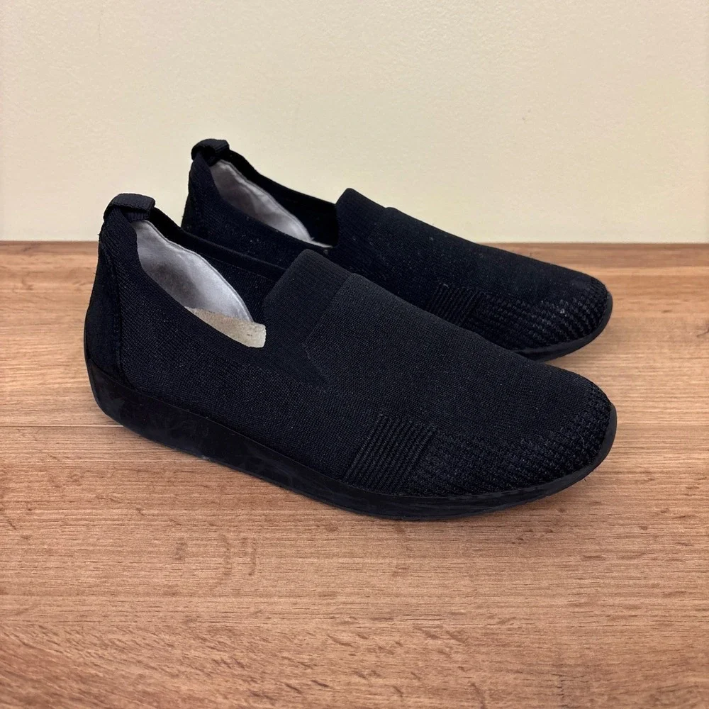 ARA Leena Sneaker Black Woven Knit Women Size‎ 5 Slip On Casual Comfort Stretch