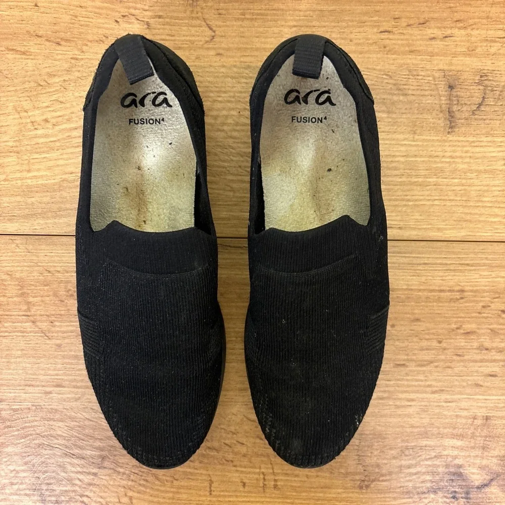 ARA Leena Sneaker Black Woven Knit Women Size‎ 5 Slip On Casual Comfort Stretch