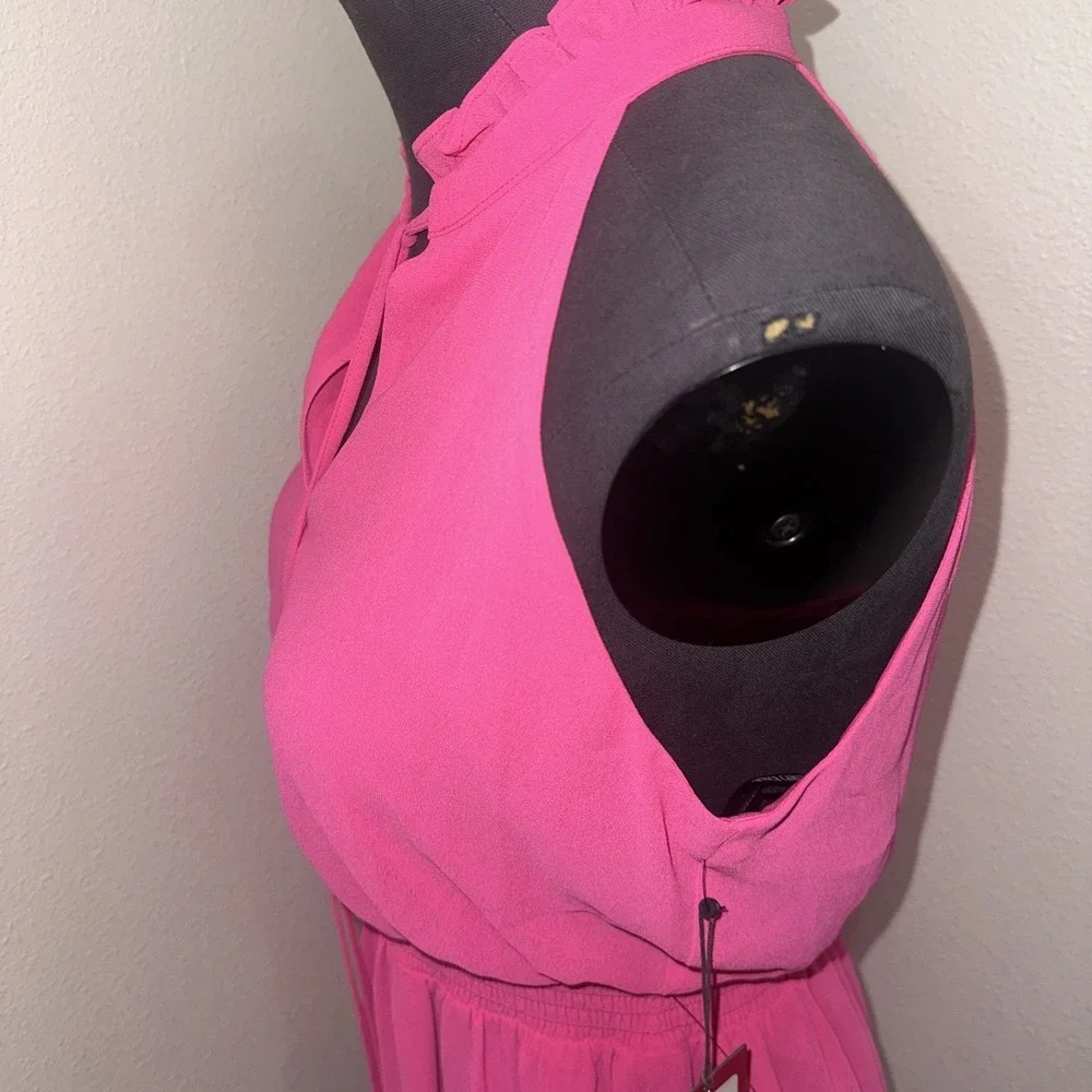 Vince Camuto NWT mini chiffon halter Dress sz 4pink tiered elastic waist Ruffled