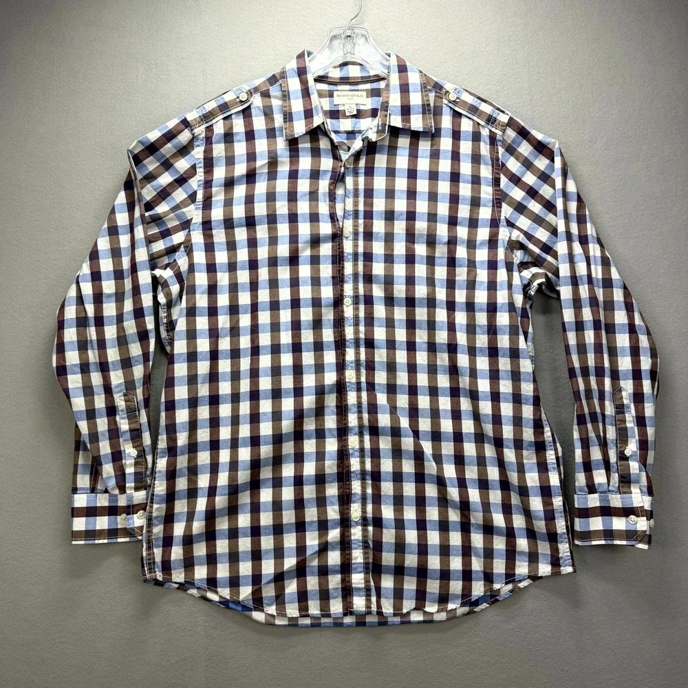 Banana Republic Dress Shirt Men XL Multi Gingham Plaid Cotton Business Button Up