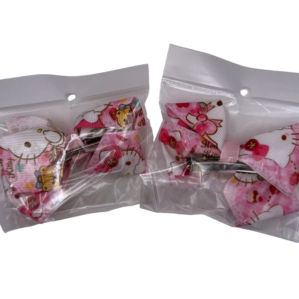 Kitty Bow Hair‎ Clips Set Pink White Kawaii Children Kids Accessory