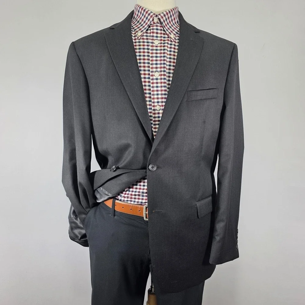 Pronto Uomo Men's Sport‎ Coat Blazer Two Button Charcoal Gray Wool Size 44L
