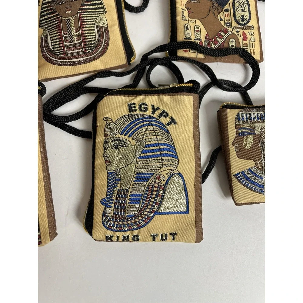 Egyptian Set Of 7 Cleopatra King‎ Tut Egypt Purse Coin Bags With Strap 4x6